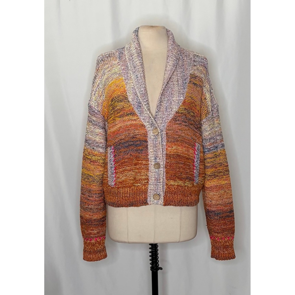 Anthropologie PILCRO Flower Cardigan Sweater Embroidered Knitwear Pockets Large - Picture 3 of 16